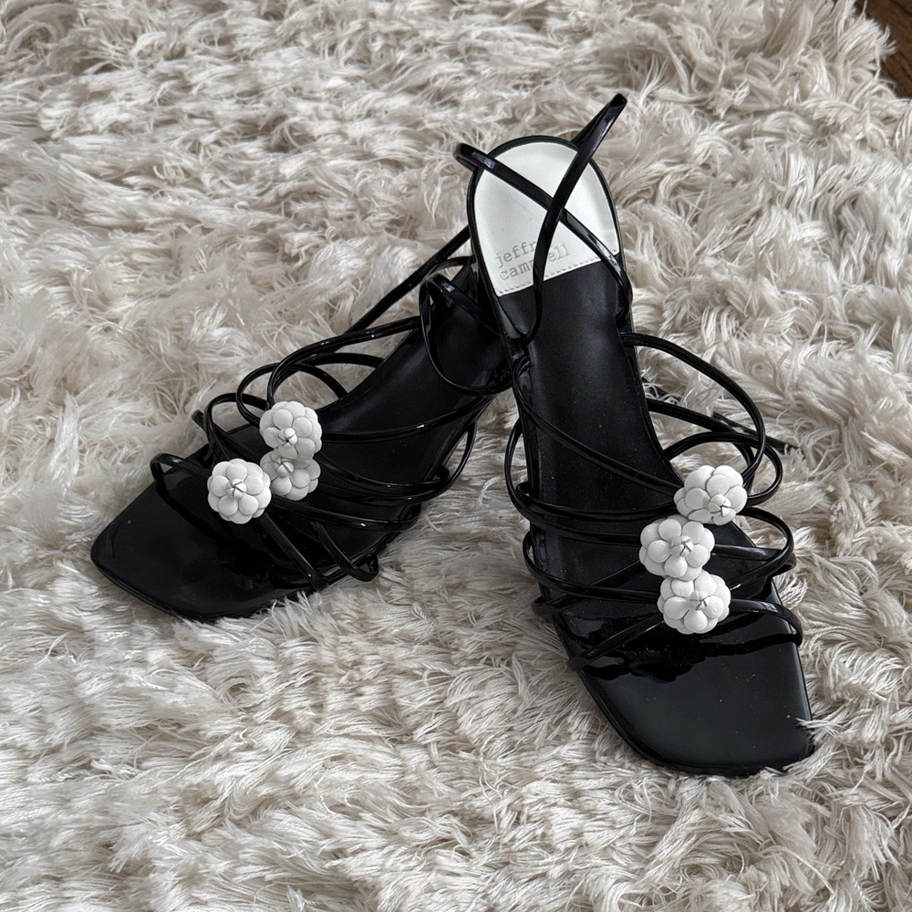 Jeffrey Campbell Black Heels with White Floral Detail - Picture 4 of 7
